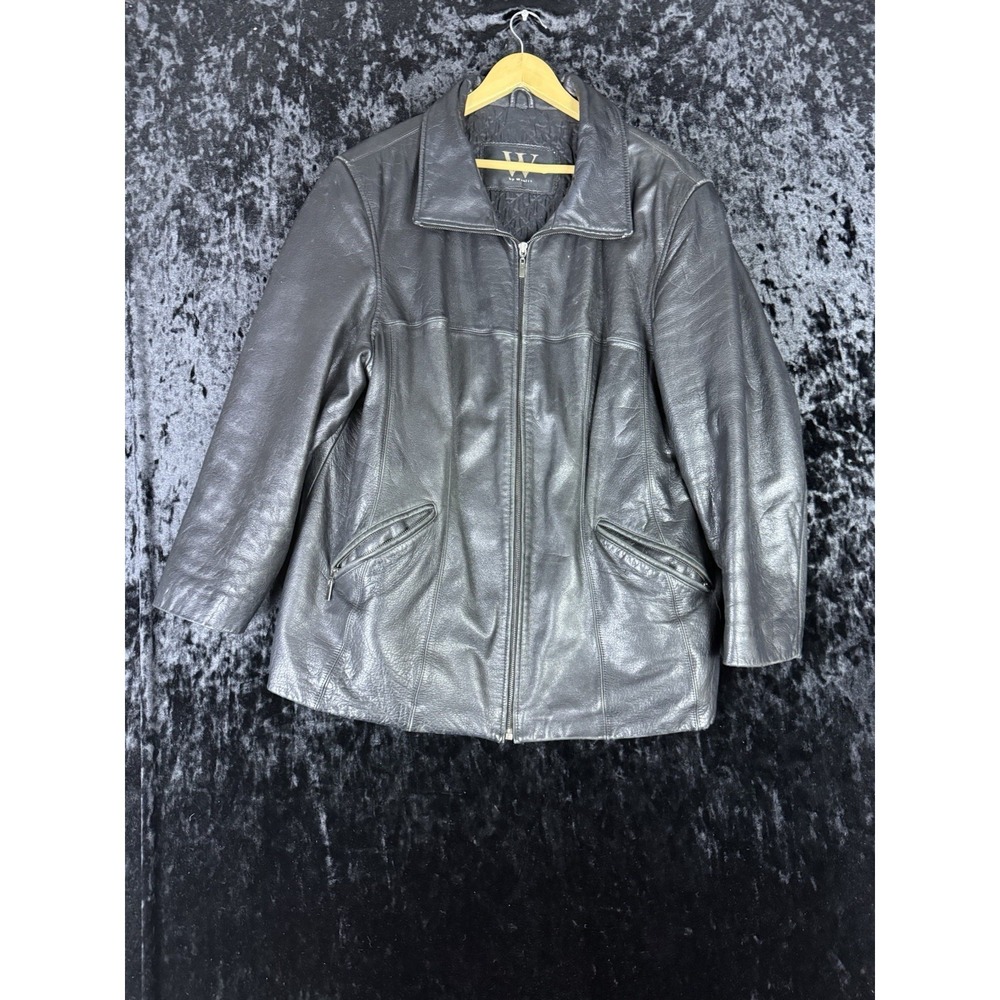 Winlit Jacket Womens Large Black Leather New York Zip Collared Soft Zip Pockets